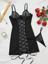 Conjunto De Tanga Y Top Camisero De Malla Sexy Para Mujer